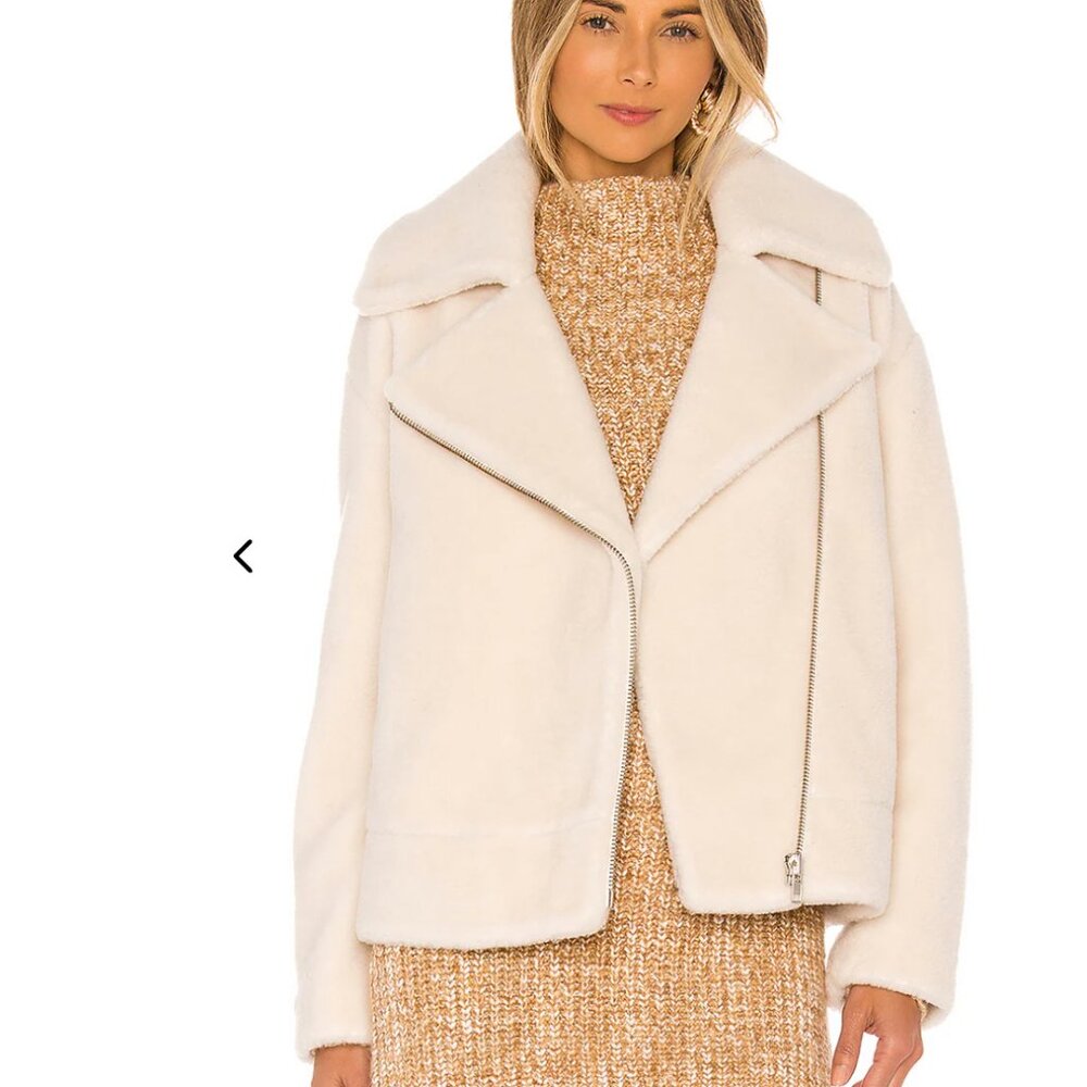 Rebecca Minkoff Cream Teddy Moto Jacket